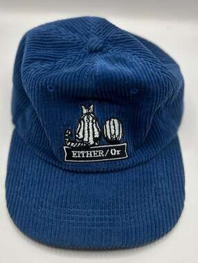 EITHER/Or Blue Corduroy Cat and Ball Embroidered Strapback Hat